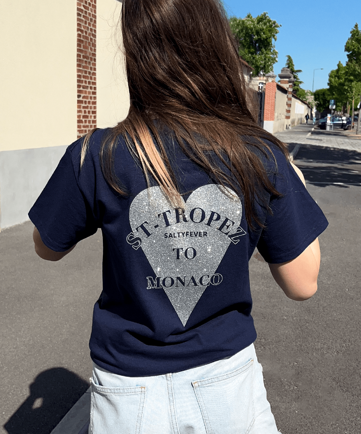 T - SHIRT NAVY GLITTER ARGENTÉ - ESSORY