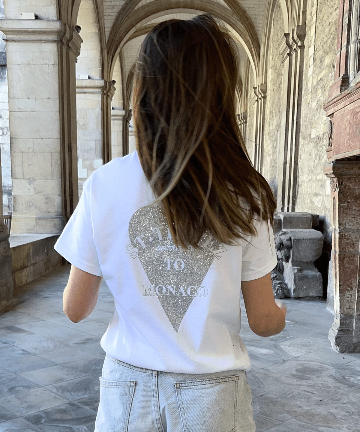 T - SHIRT BLANC GLITTER ARGENTÉ - ESSORY