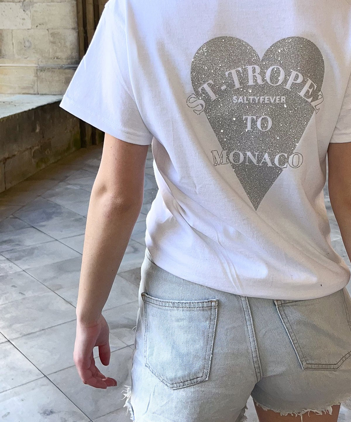 T - SHIRT BLANC GLITTER ARGENTÉ - ESSORY